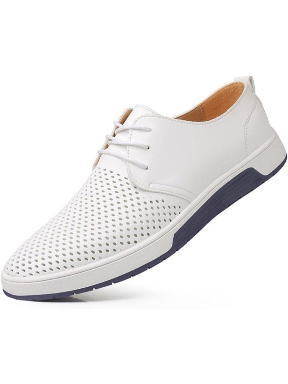 konhill Men's Lk White PU Leather Lightweight Breathable Lace Up Flat Sneakers